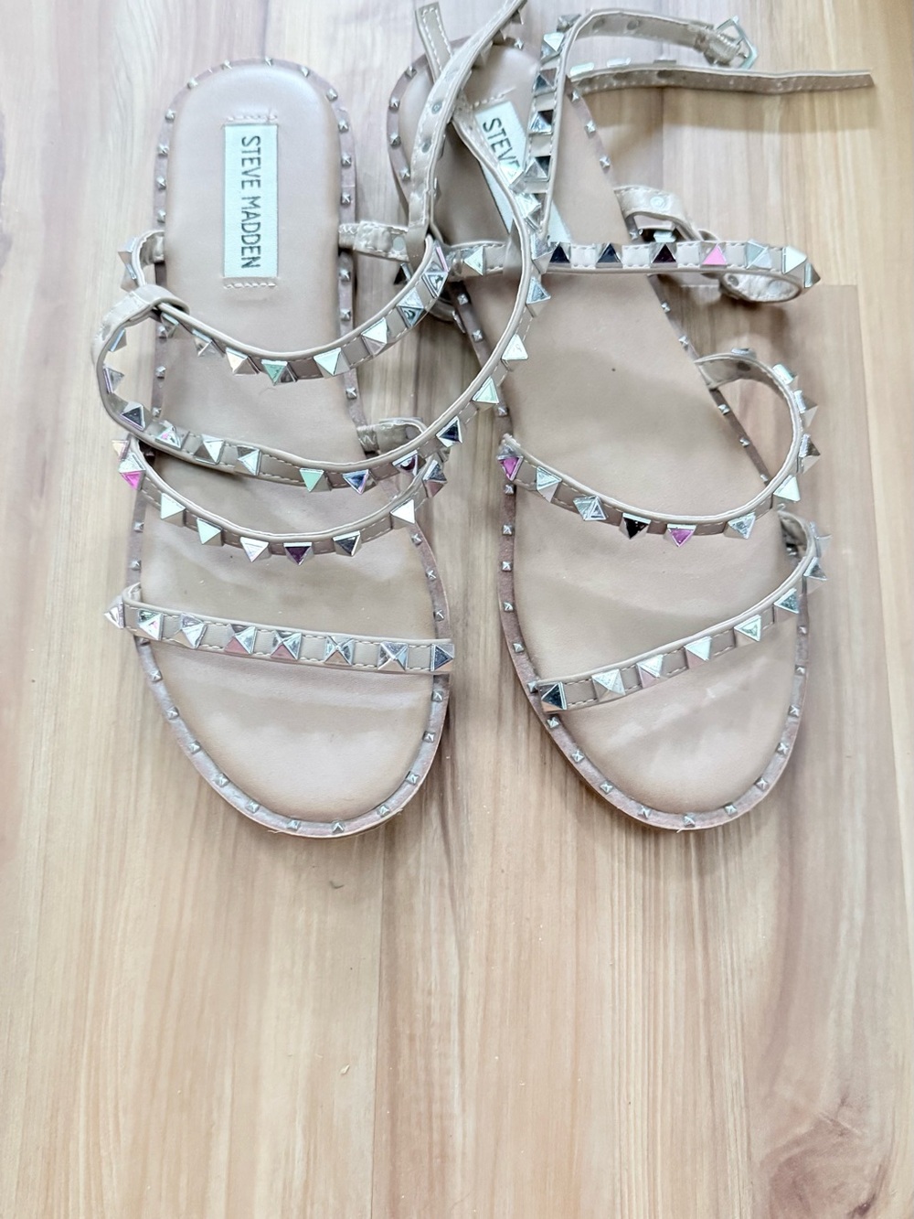Steve Madden Beige Strappy Studded Sandals
